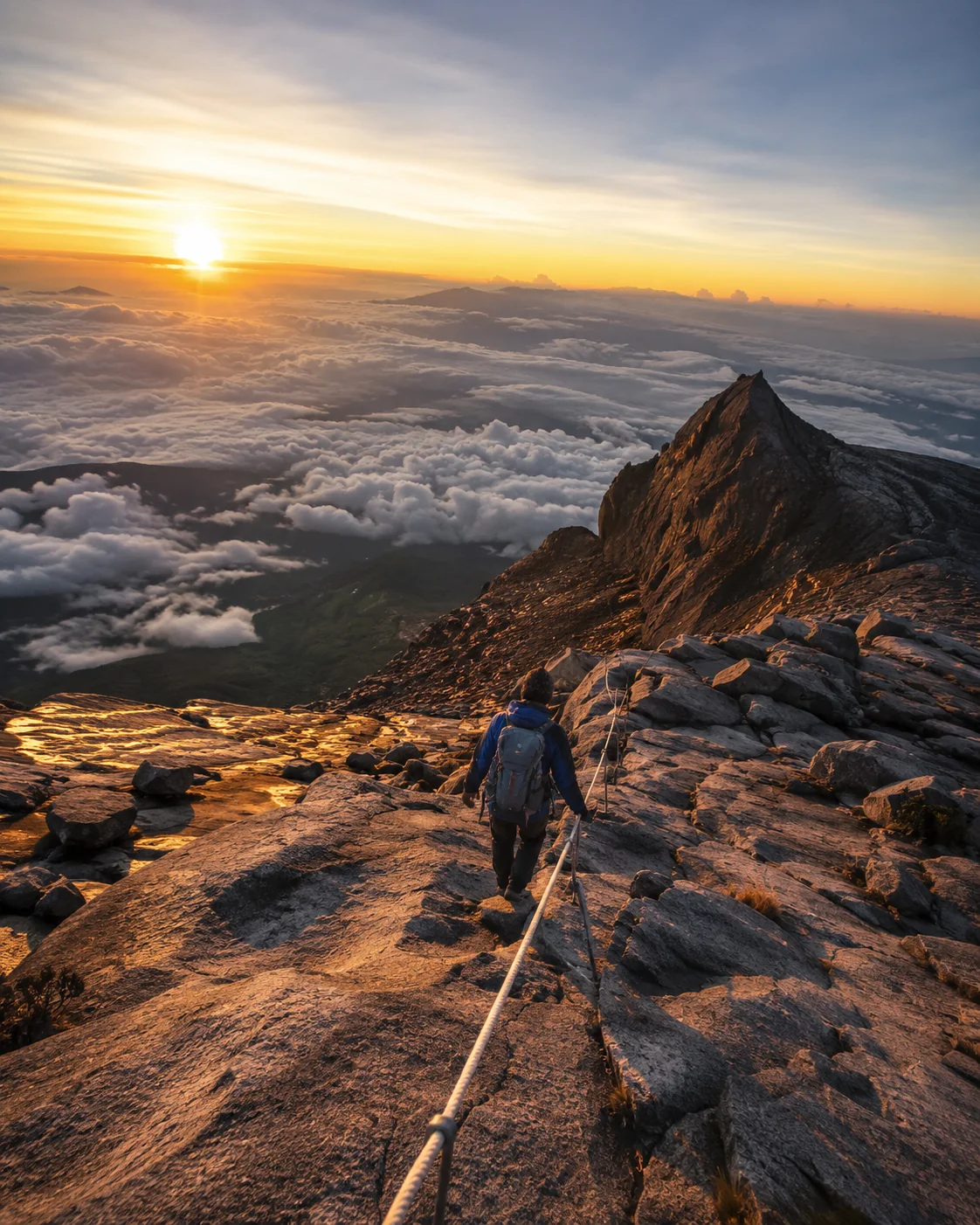 Mount Kinabalu summit trail at sunrise