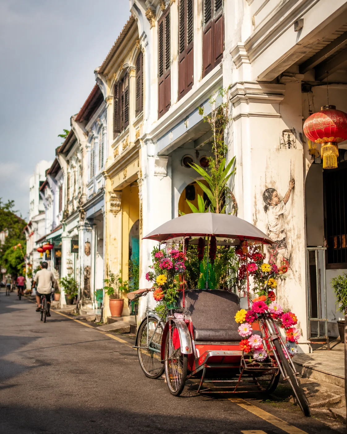 Decorated trishaw on a heritage street in George Town